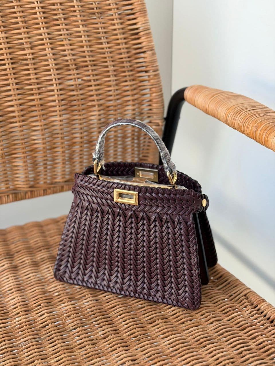 Fendi Woven Leather Mini Top Handle Bag