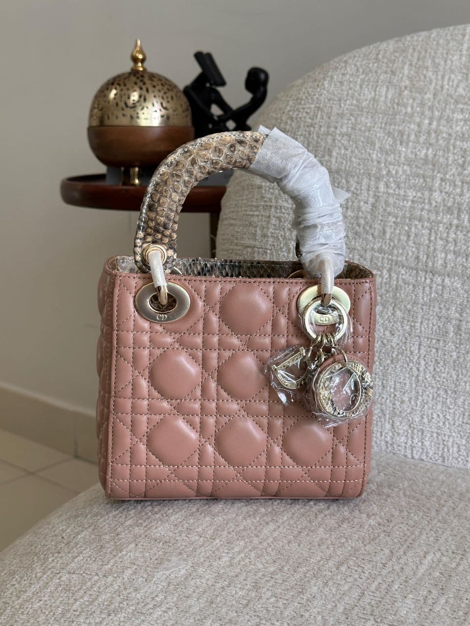 Dior Lady Dior Handbag with Python & Snakeskin Handle Detail