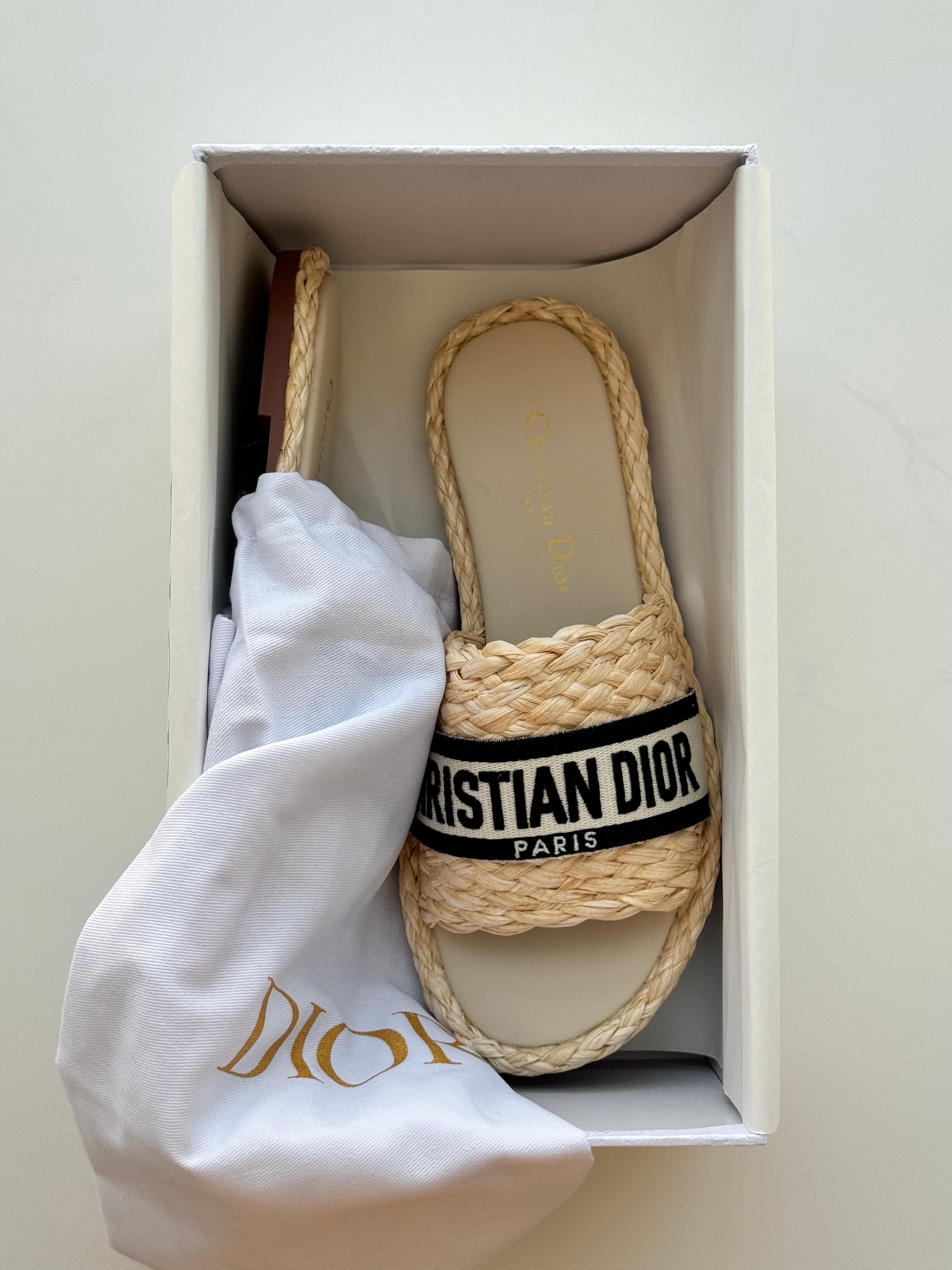 Christian Dior Dway Raffia Slides – Natural Elegance with Iconic Parisian Charm