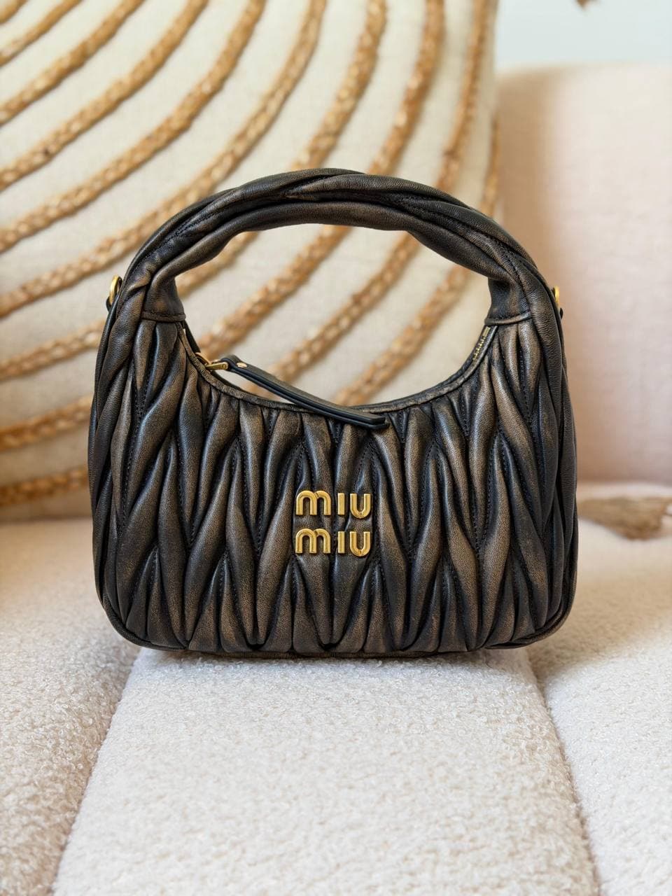 Miu Miu Wander Matelassé Mini Hobo Bag in Nappa Leather