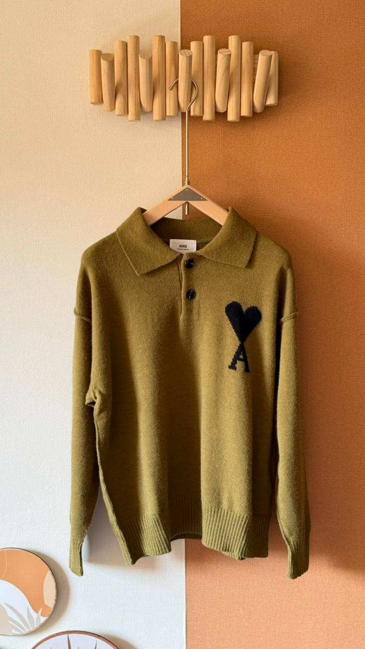 AMI Paris Heart Logo Knit Polo Sweater – Premium Unisex Winter Style