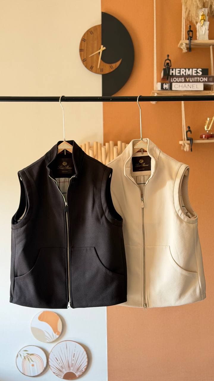 Loro Piana Men’s Sleeveless Soft Shell Vest – Black & Cream – Luxury Winter Layer