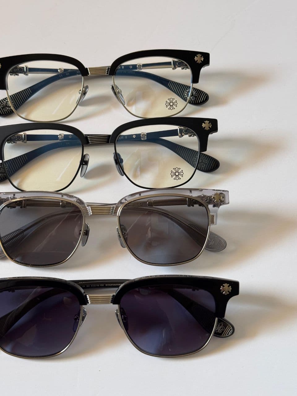 Chrome Hearts Unisex Square Optical Glasses with Metal Bridge Details