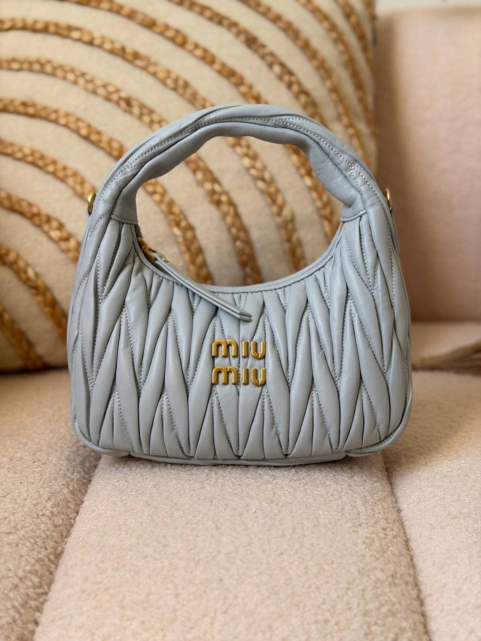 Miu Miu Wander Matelassé Mini Hobo Bag in Nappa Leather
