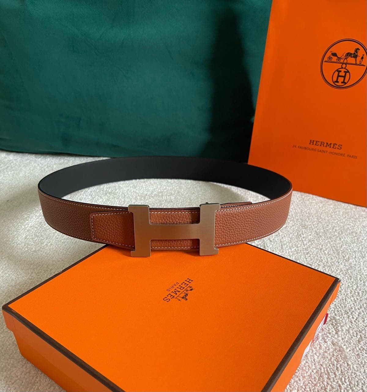 Hermès Reversible H Belt – Togo Leather Strap with Iconic H Buckle
