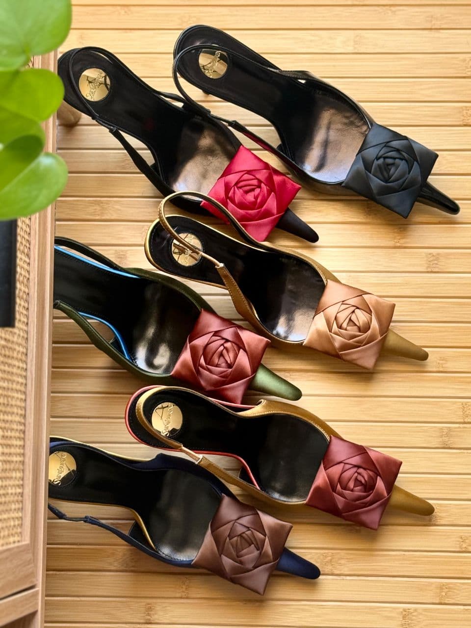 Saint Laurent Satin Rose Slingback Heels