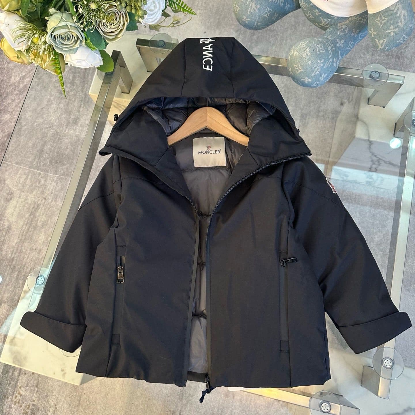 Moncler Kids Waterproof Hooded Jacket – Black