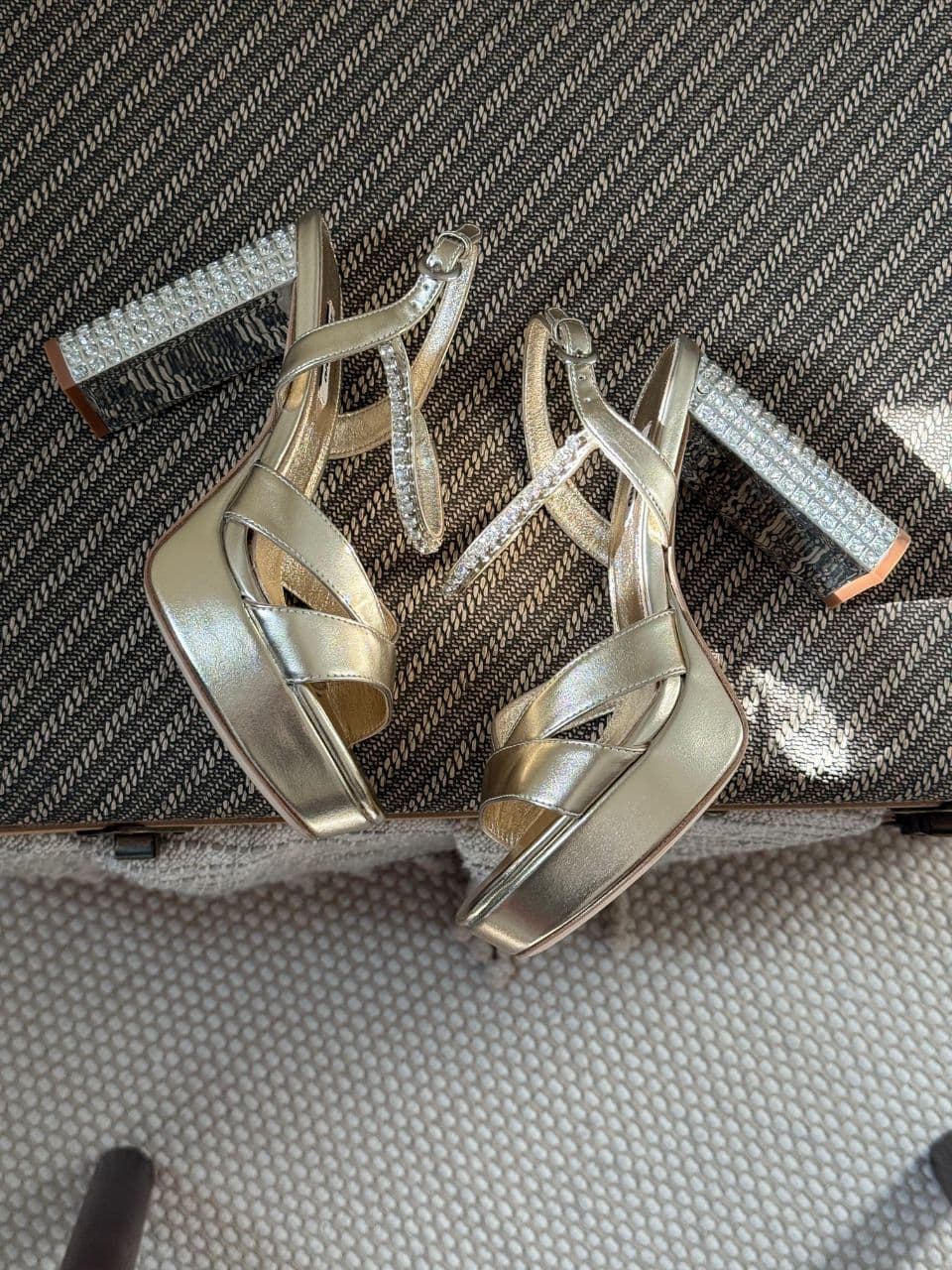 Miu Miu Crystal Strap Metallic Sandals – Luxury Evening Edition