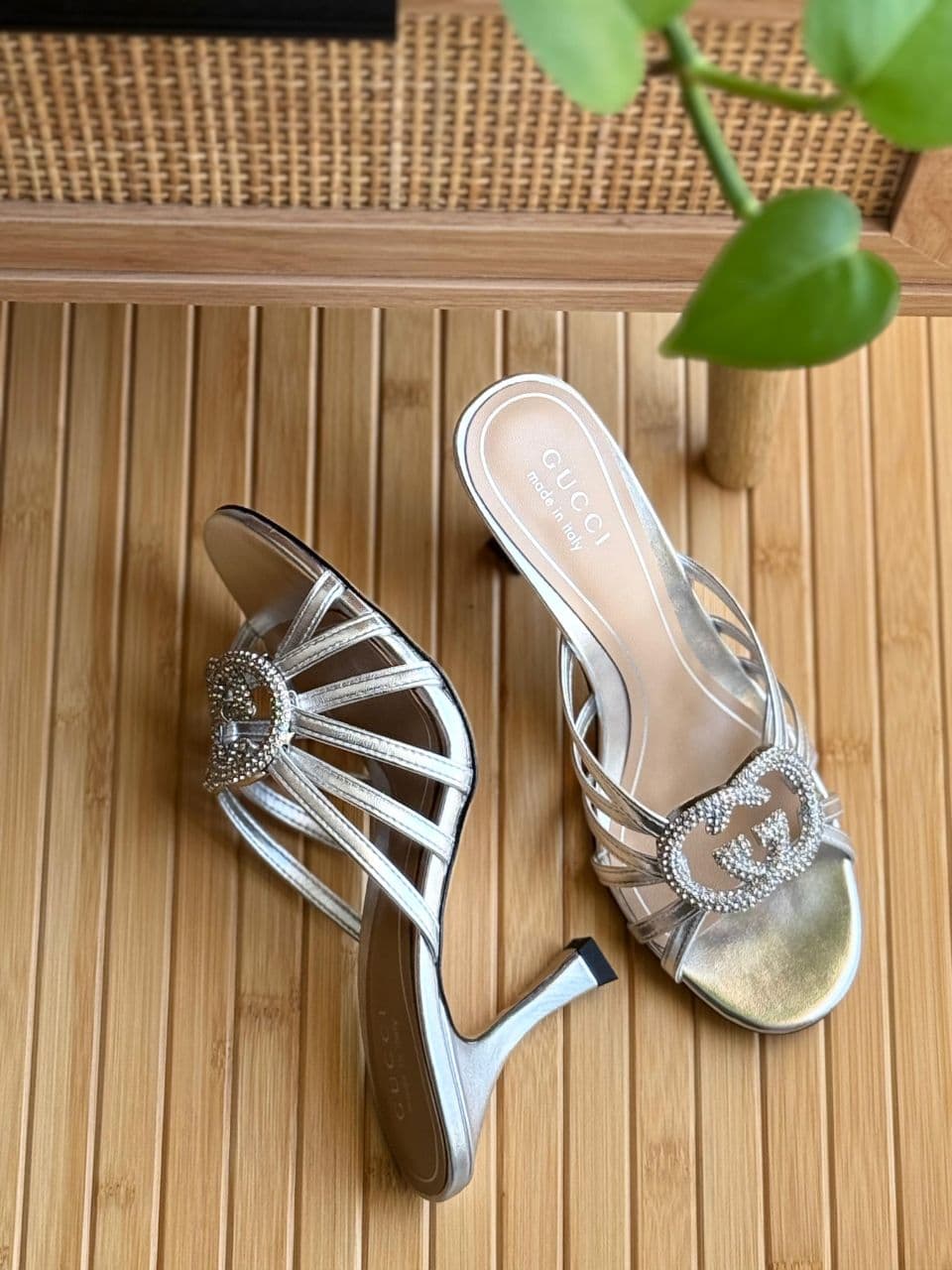 Gucci GG Crystal Logo High-Heel Mule Sandals