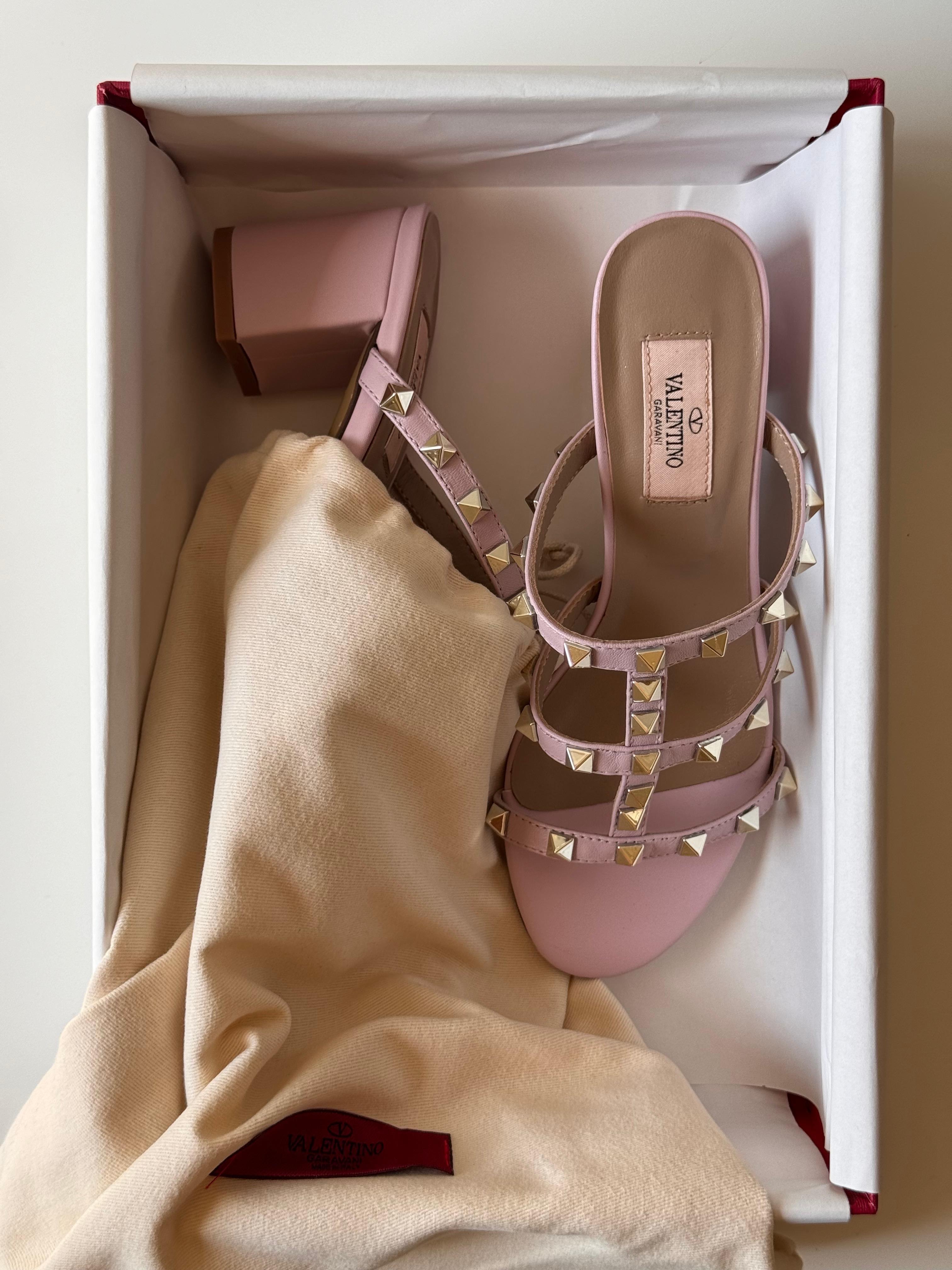 Valentino Rockstud Leather Slide Sandal