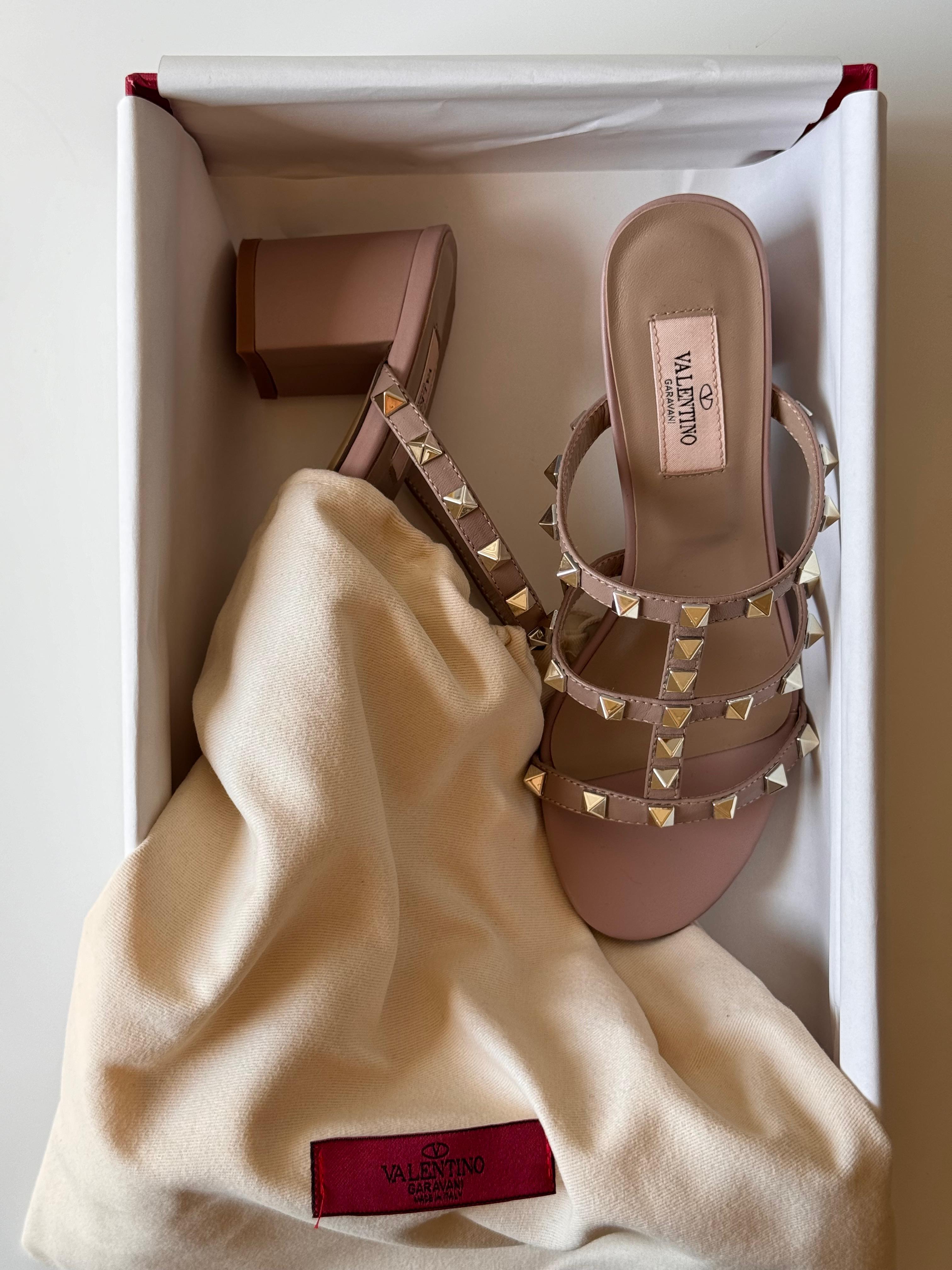 Valentino Rockstud Leather Slide Sandal
