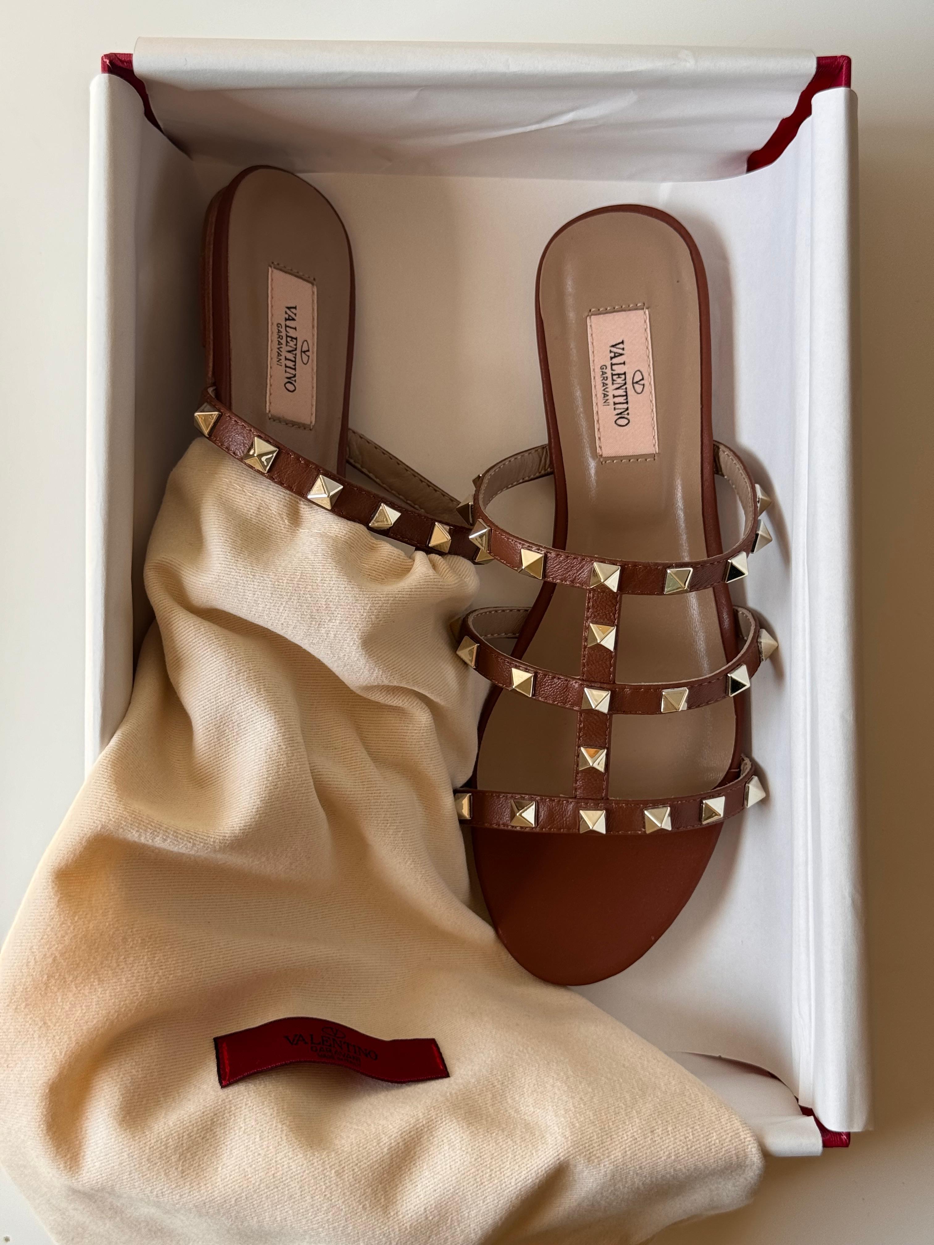 Valentino Rockstud Leather Slide Sandal