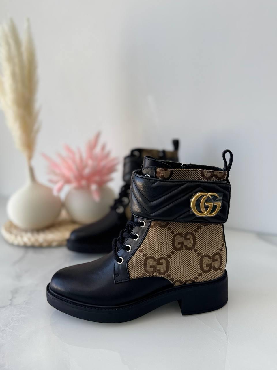Gucci Black Leather Double G Ankle