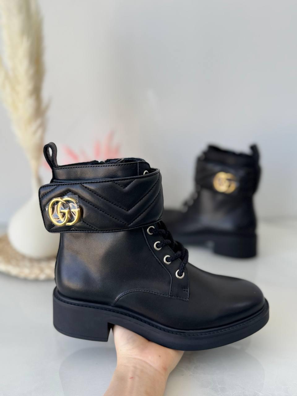 Gucci Black Leather Double G Ankle