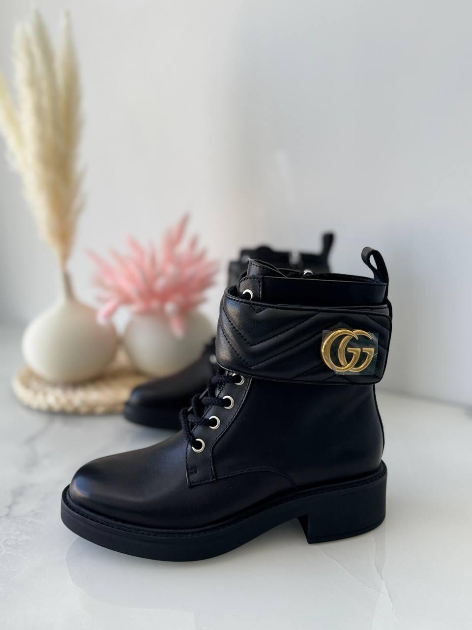 Gucci Black Leather Double G Ankle