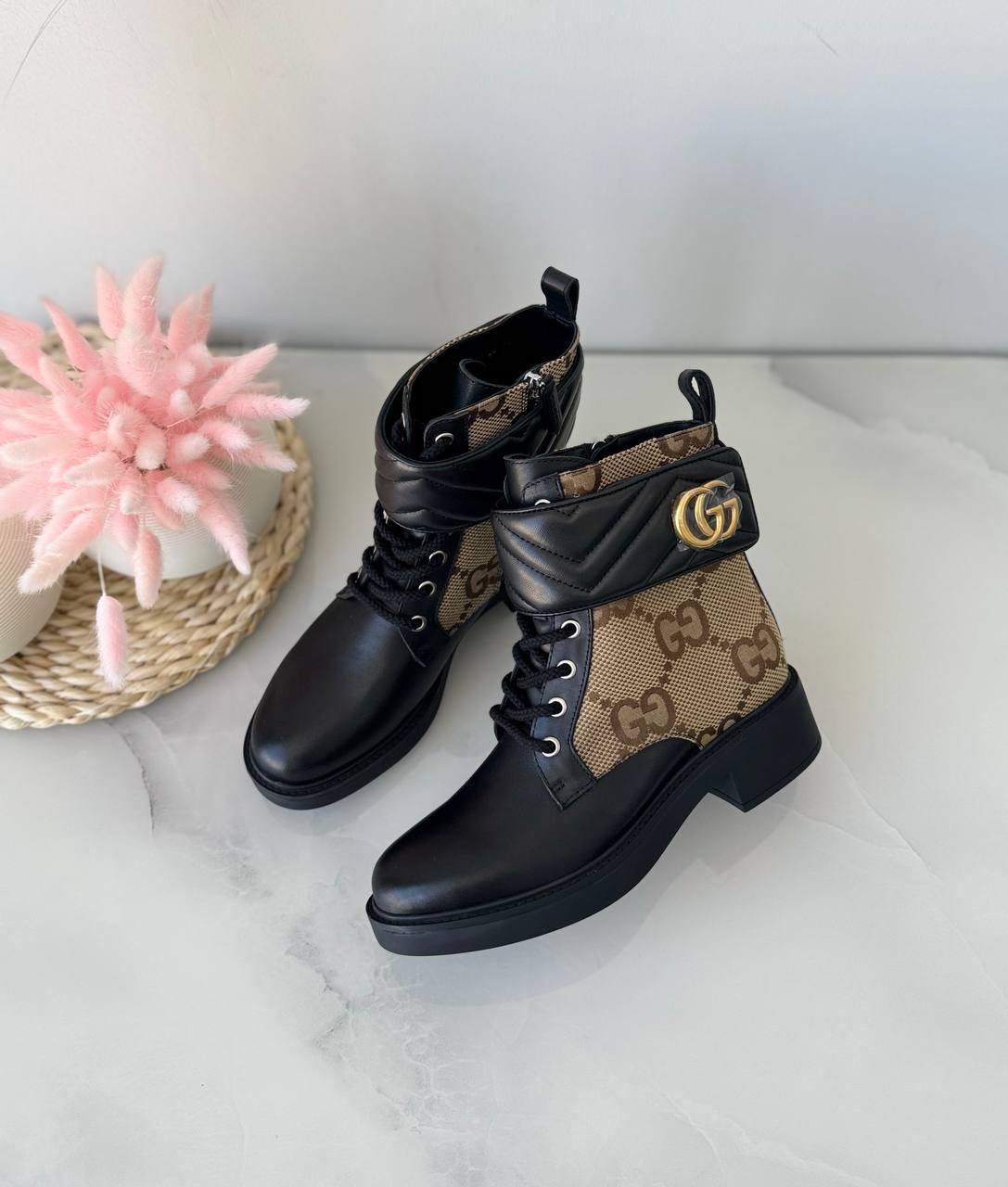 Gucci Black Leather Double G Ankle