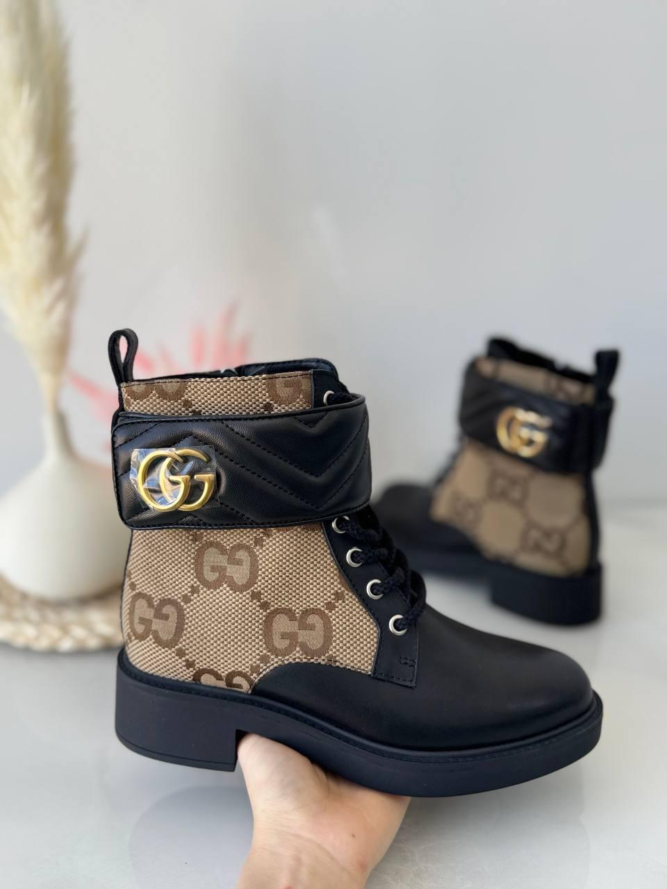 Gucci Black Leather Double G Ankle