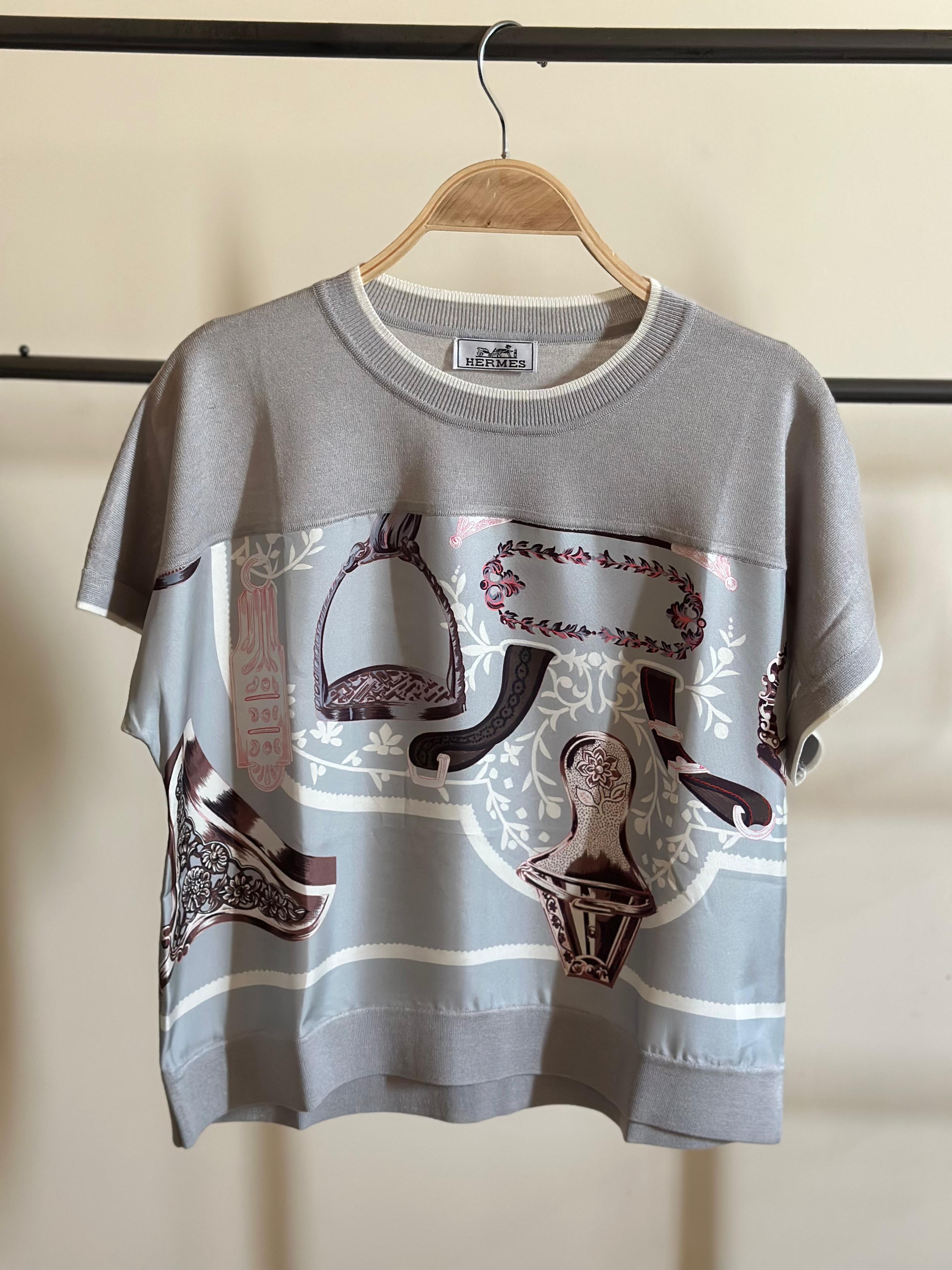 hermes  short-sleeved knit-and-silk T-shirt