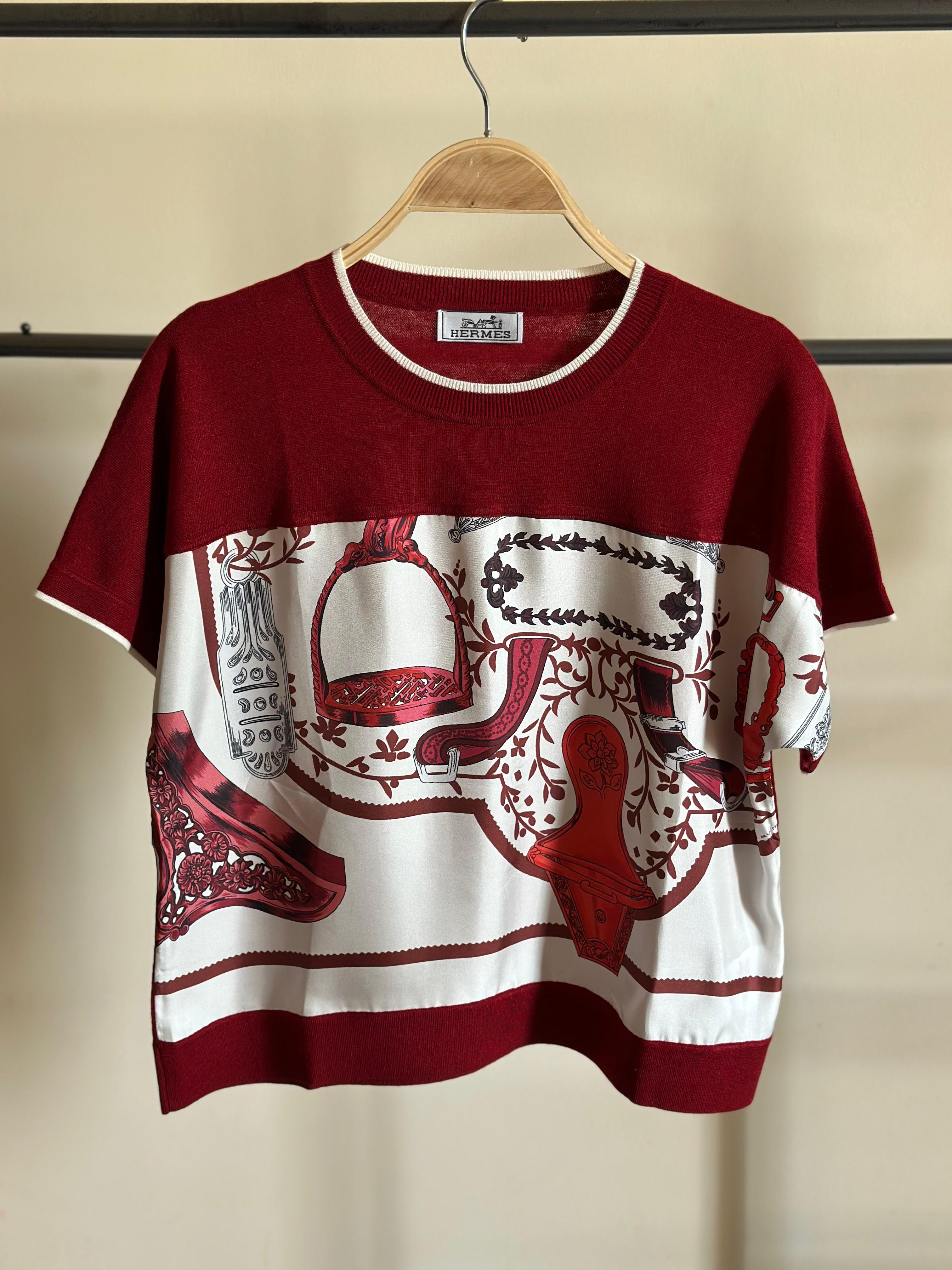 hermes  short-sleeved knit-and-silk T-shirt