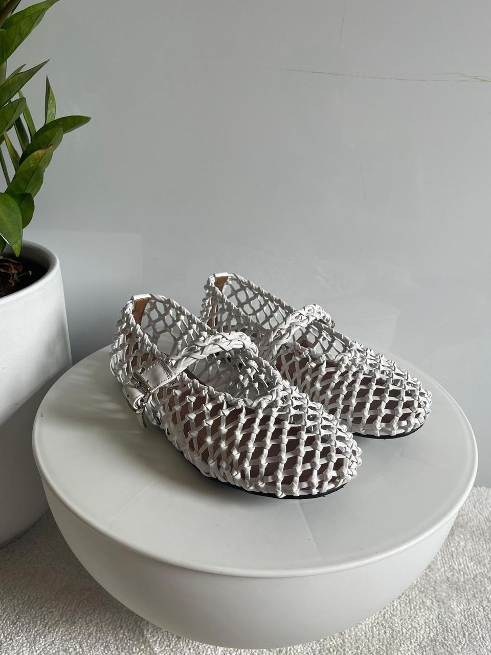 Alaia Braided Metallic Leather Ballet Flats