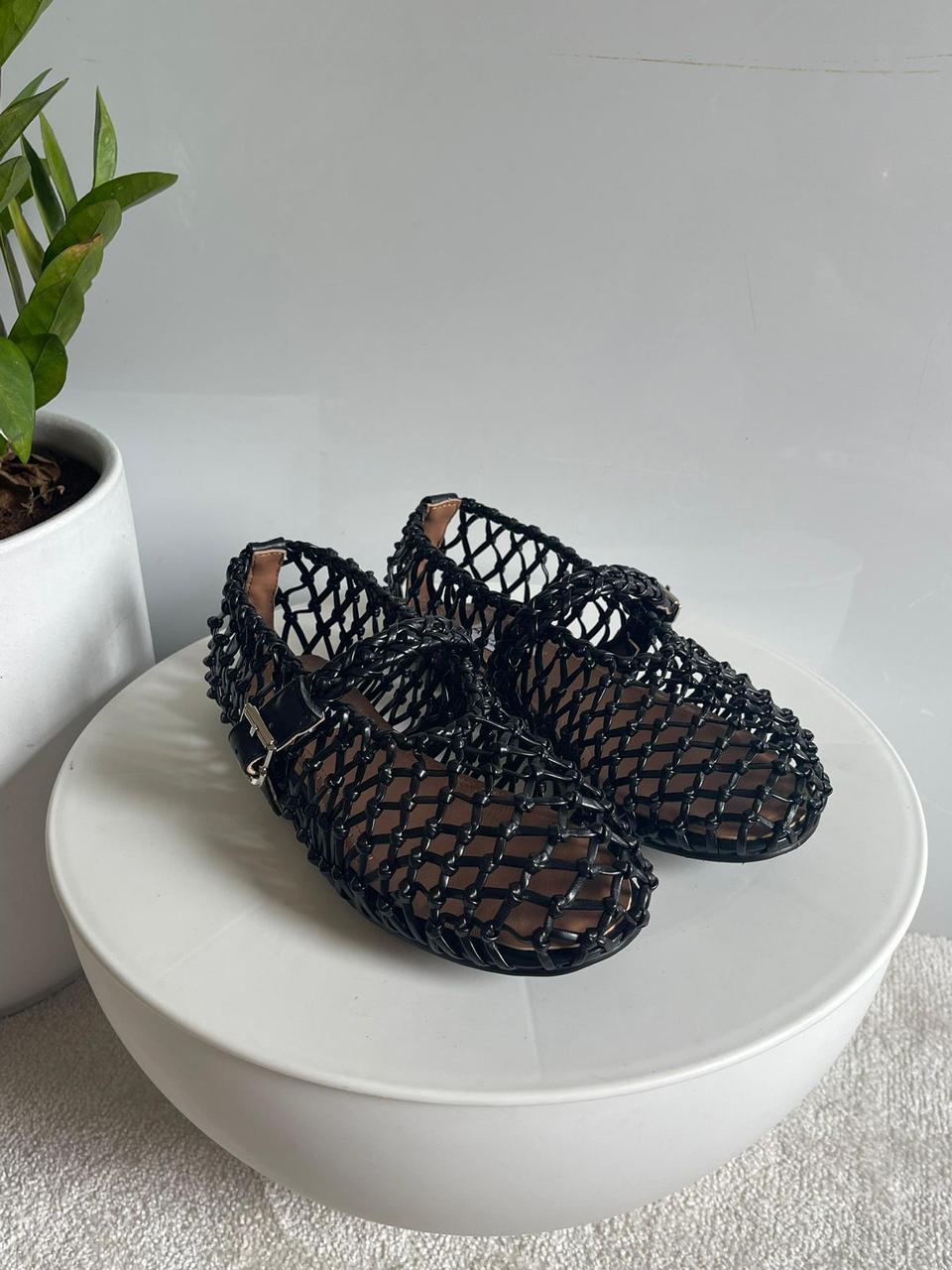 Alaia Braided Metallic Leather Ballet Flats