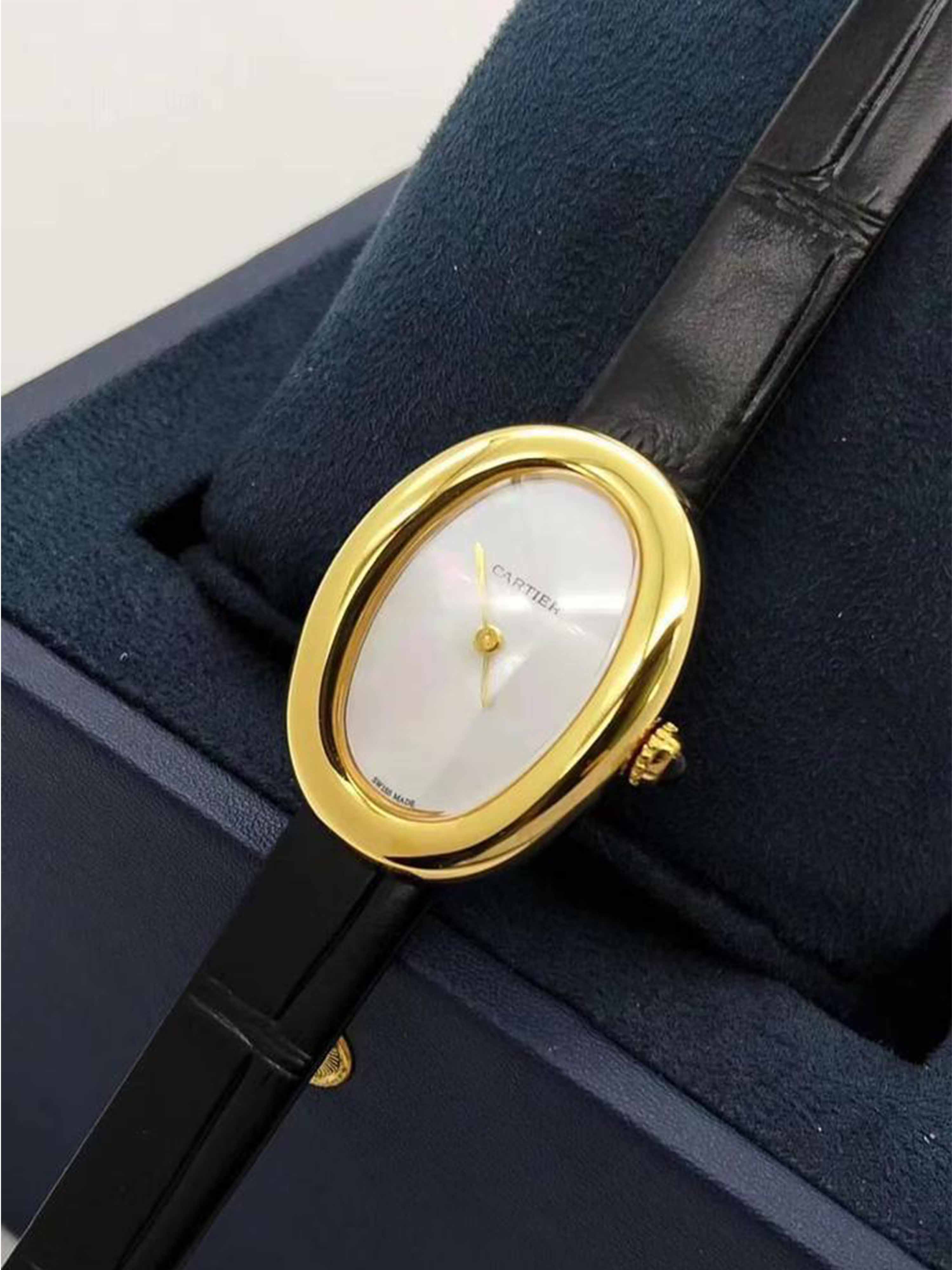 Cartier Baignoire Black Leather Ladies Watch Collection