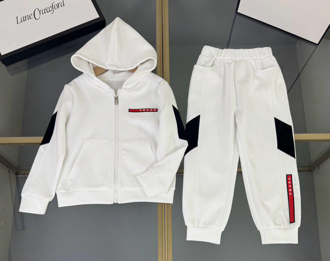 Prada Kids Tracksuit Set – Luxury Hoodie & Jogger (Black & White)
