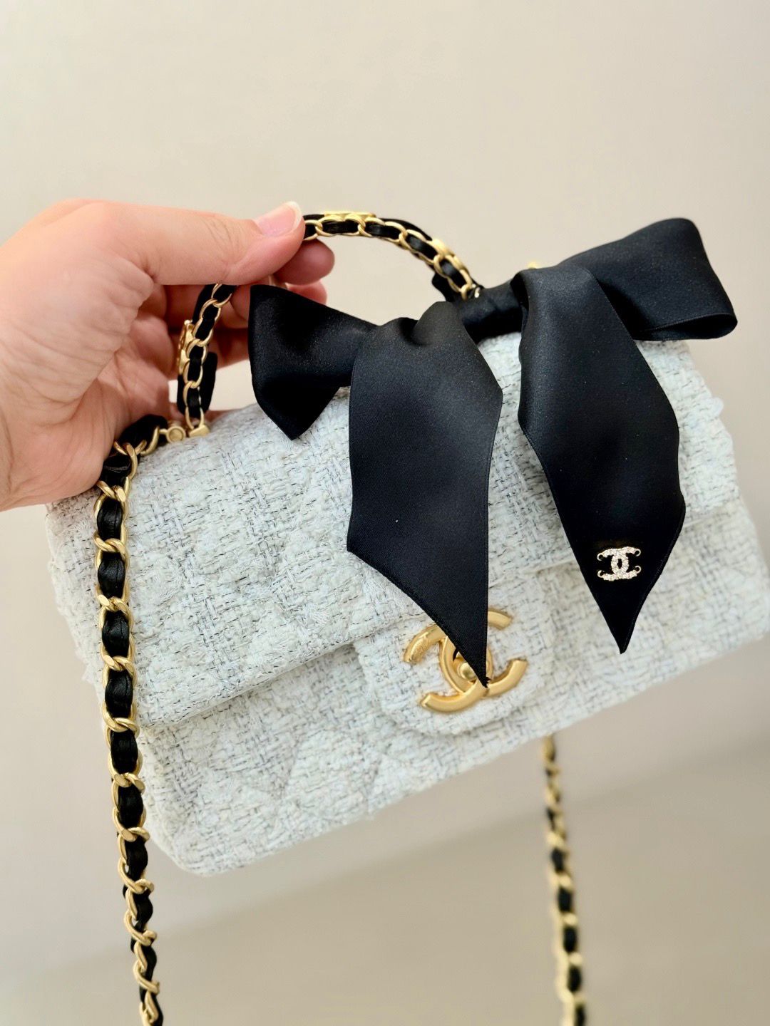 Chanel Classic Flap Bag with Satin Bow – Velvet & Tweed Collection