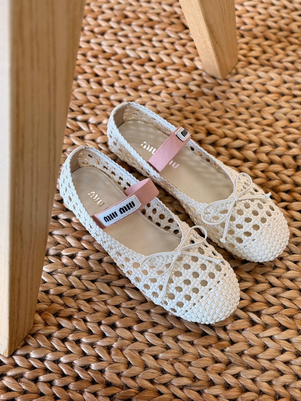 Miu Miu Woven Ballet Flats – Logo Strap Luxury Design
