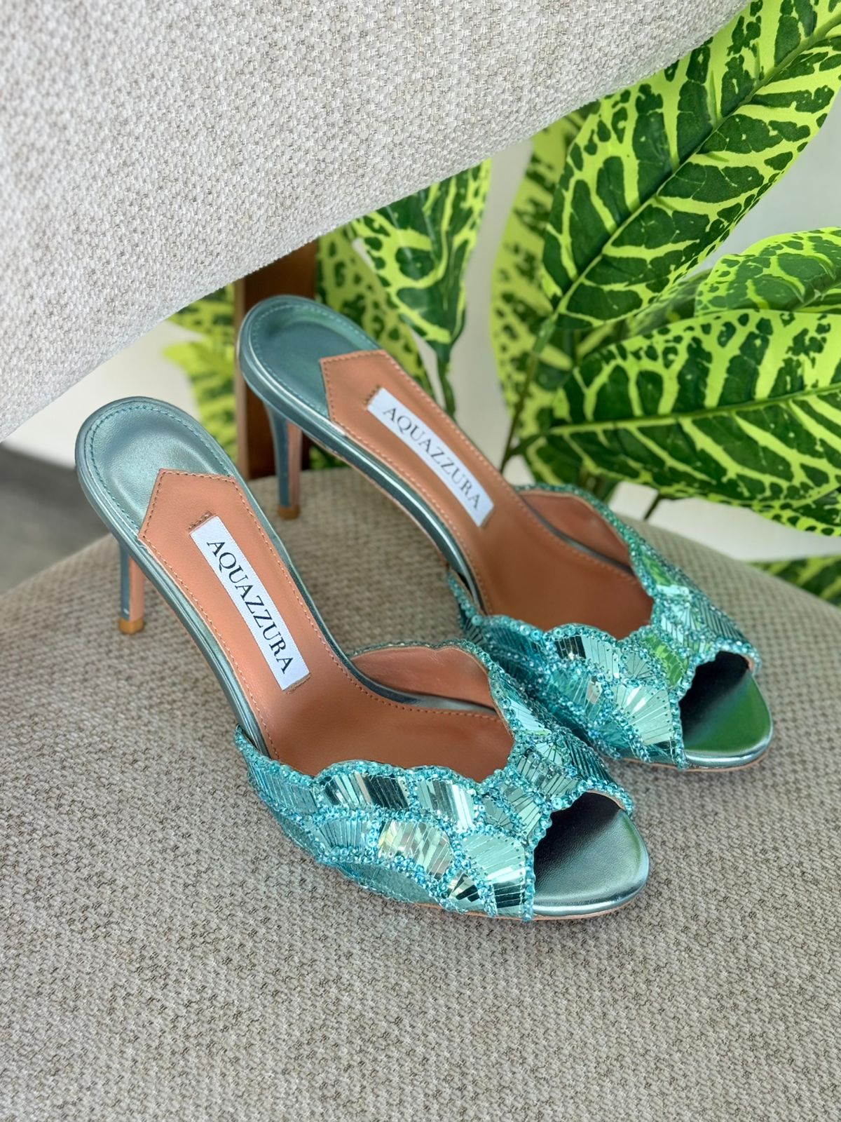 Aquazzura Ce Soir Open-Back Crystal Heels