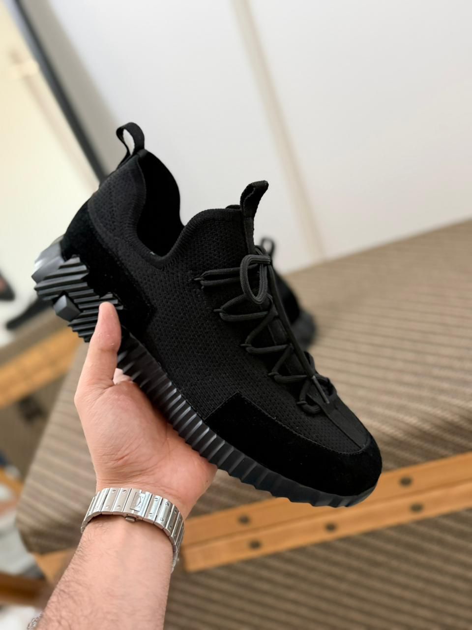 Hermès Noir Lift Slip-on Sneaker – Knit & Suede Luxury Design