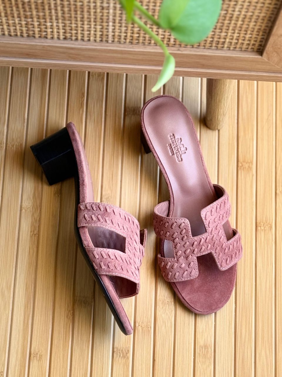 Hermès Oran Heels – Braided Goat Suede