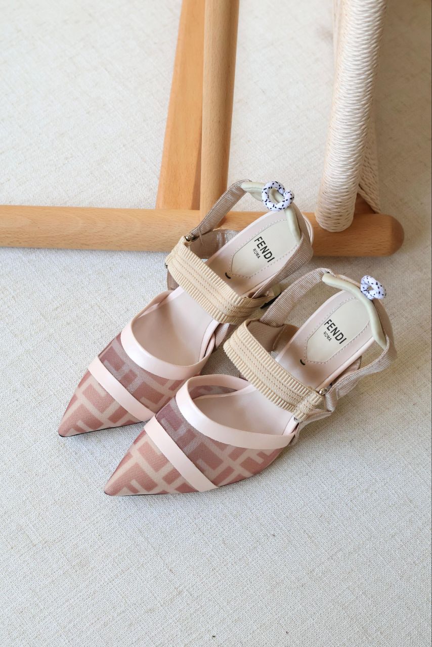 Fendi New Season Mesh Slingback Heels – FF Logo Pointed-Toe Design