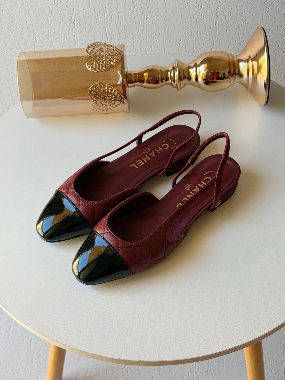 Chanel Quilted Slingback Patent Toe Low Heels