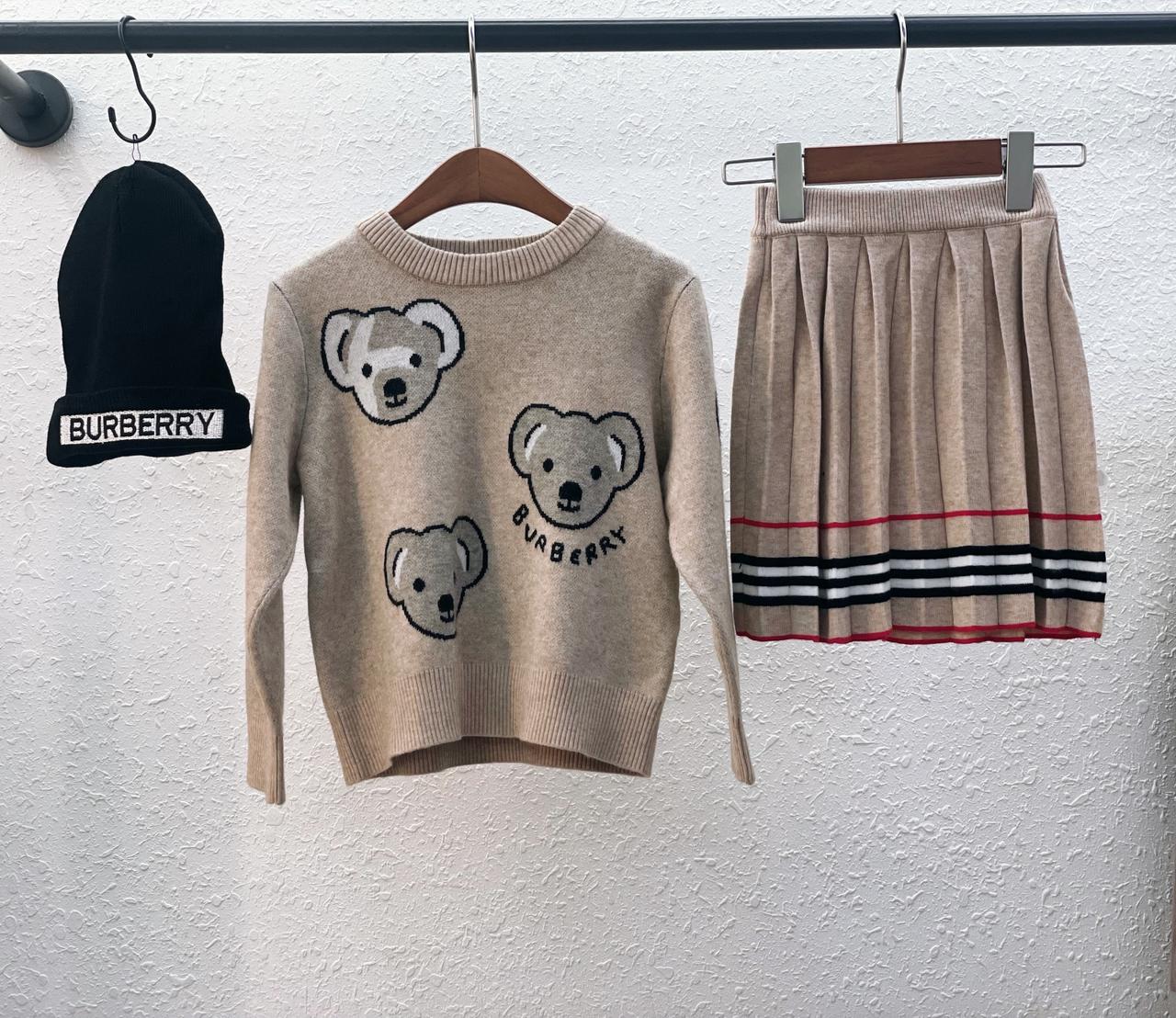 Burberry Kids Bear Knit Set (Sweater + Skirt + Hat)