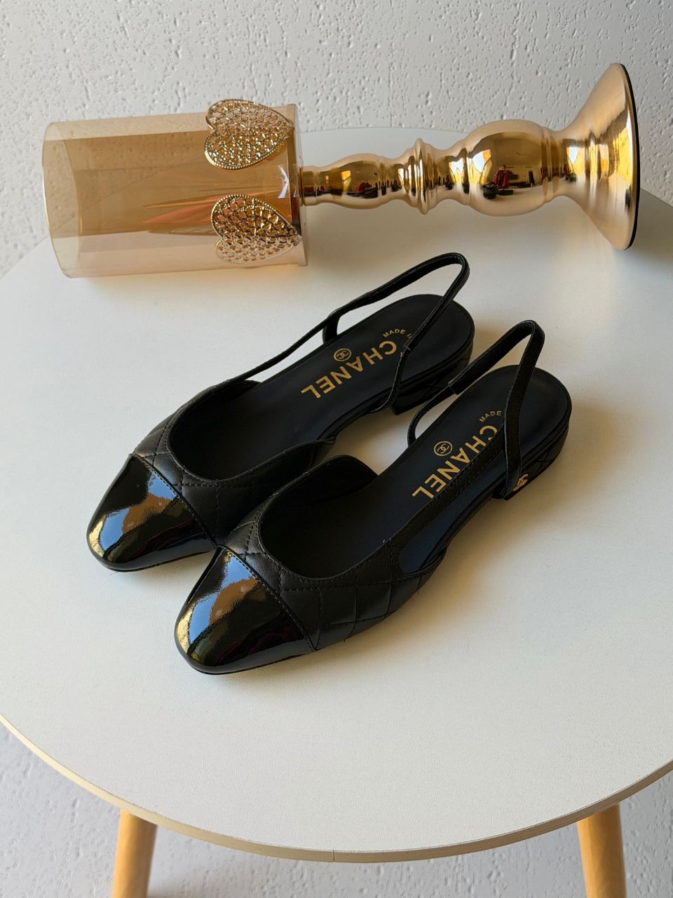 Chanel Quilted Slingback Patent Toe Low Heels