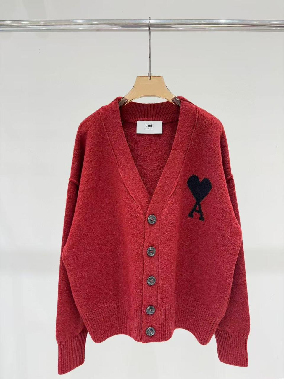 AMI Paris Heart Logo Wool Cardigan