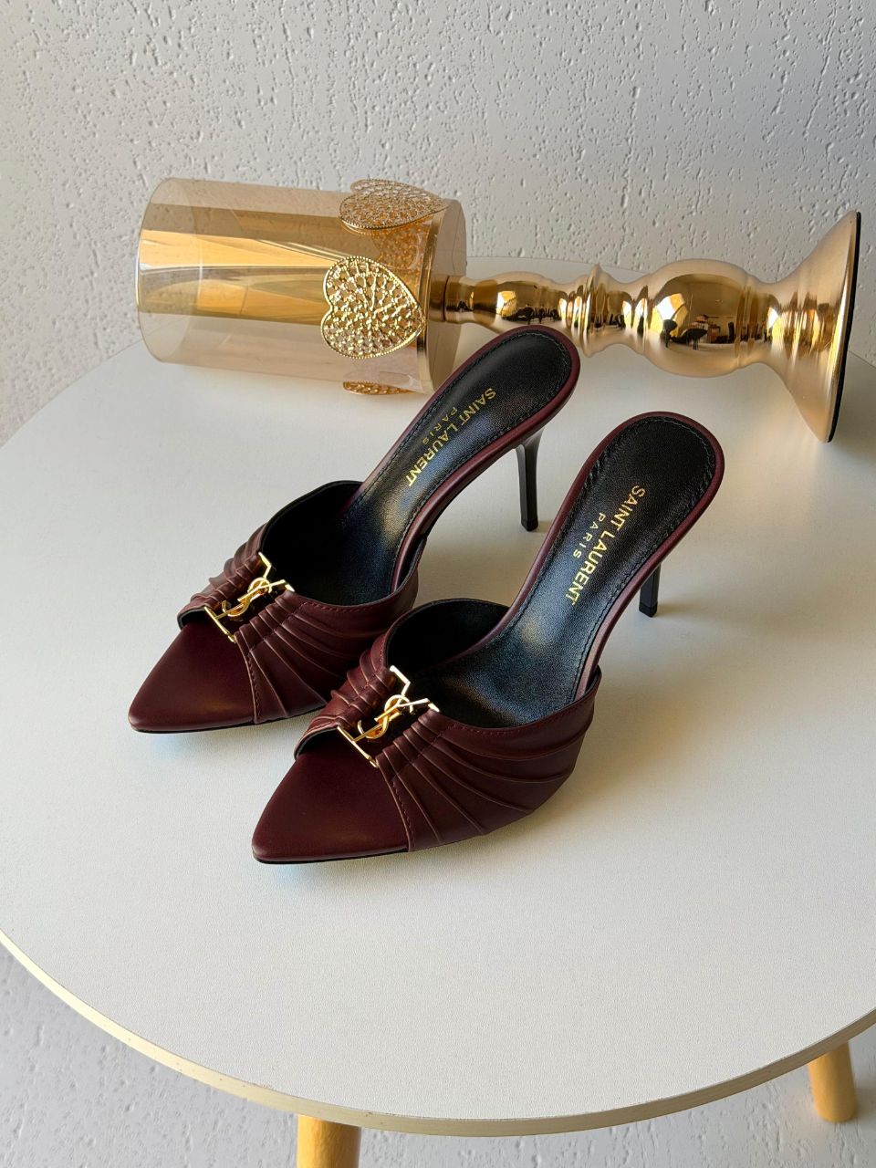 Saint Laurent Pleated Leather Heeled Mules