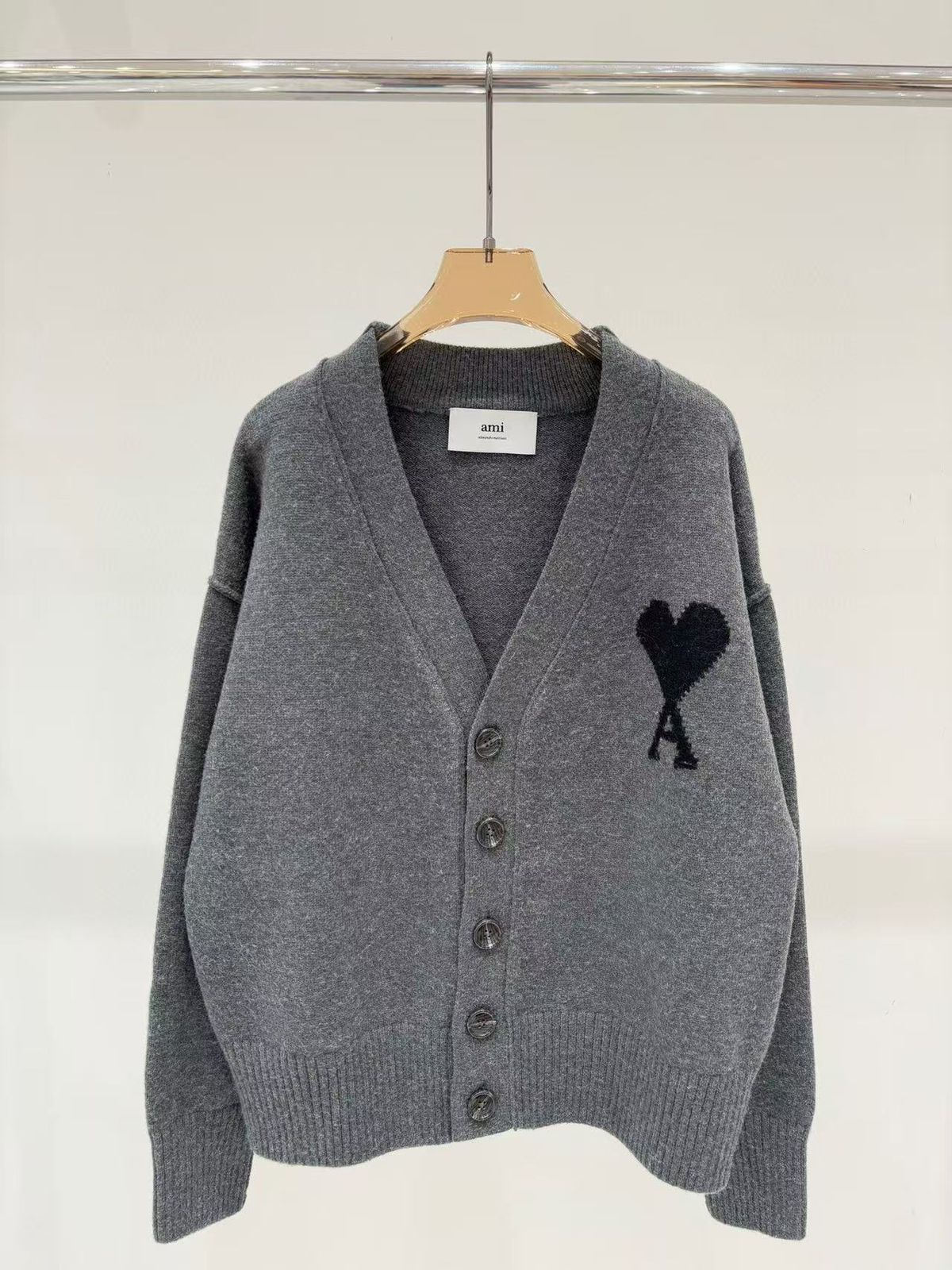 AMI Paris Heart Logo Wool Cardigan