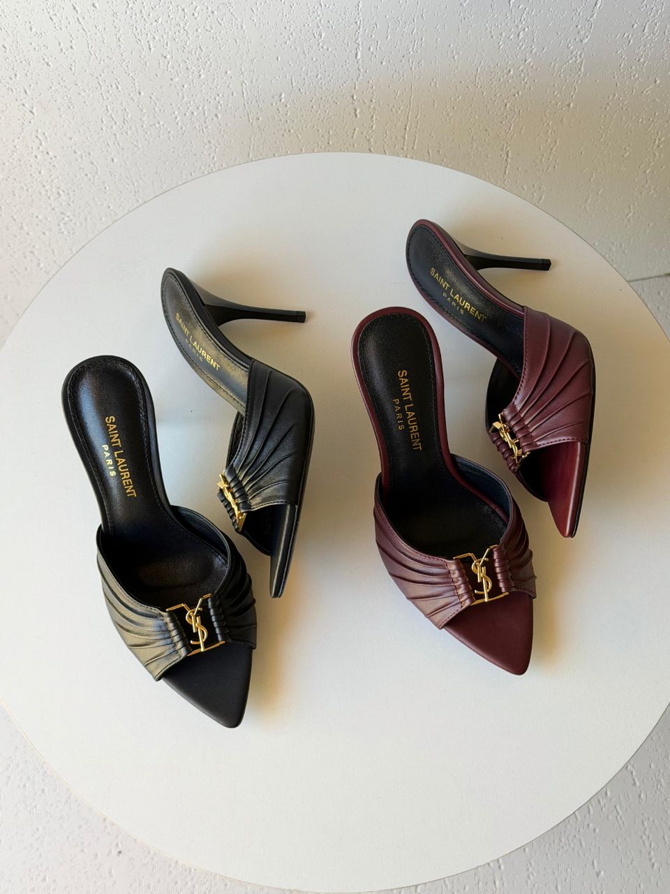 Saint Laurent Pleated Leather Heeled Mules