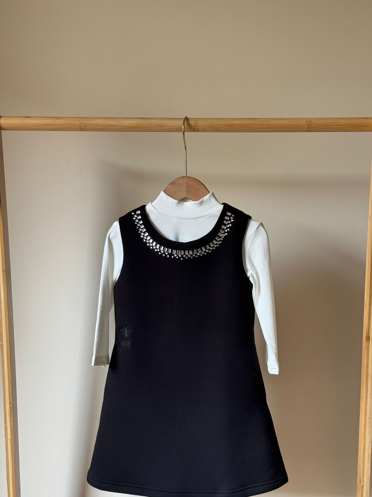 Dior Girls 2-Piece Crystal Dress Set – Logo Turtleneck & Sleeveless Dress