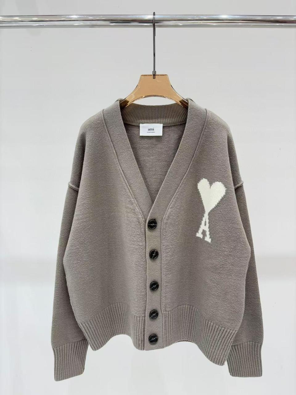 AMI Paris Heart Logo Wool Cardigan