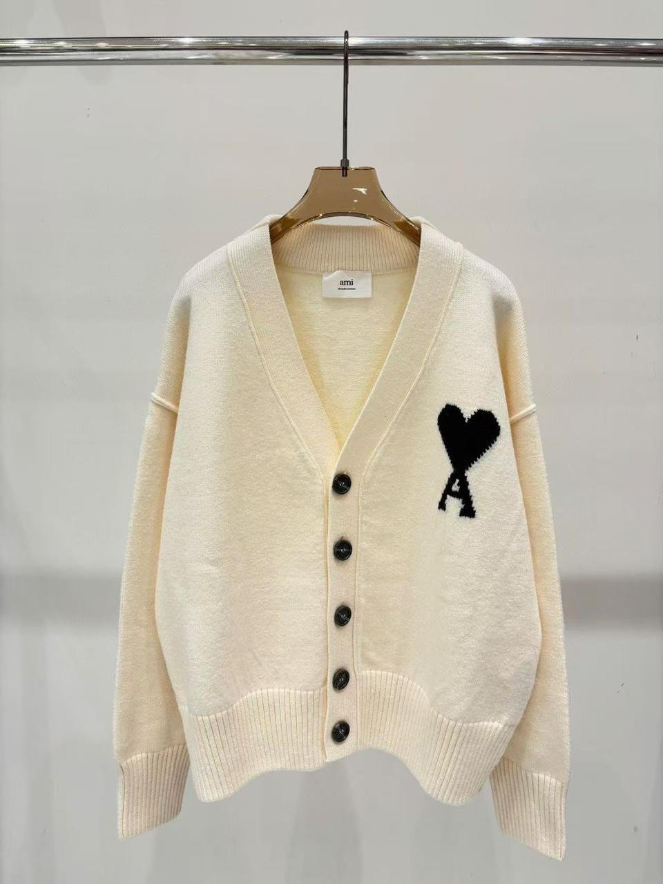 AMI Paris Heart Logo Wool Cardigan
