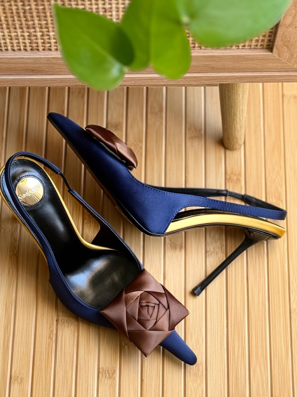 Saint Laurent Satin Rose Slingback Heels