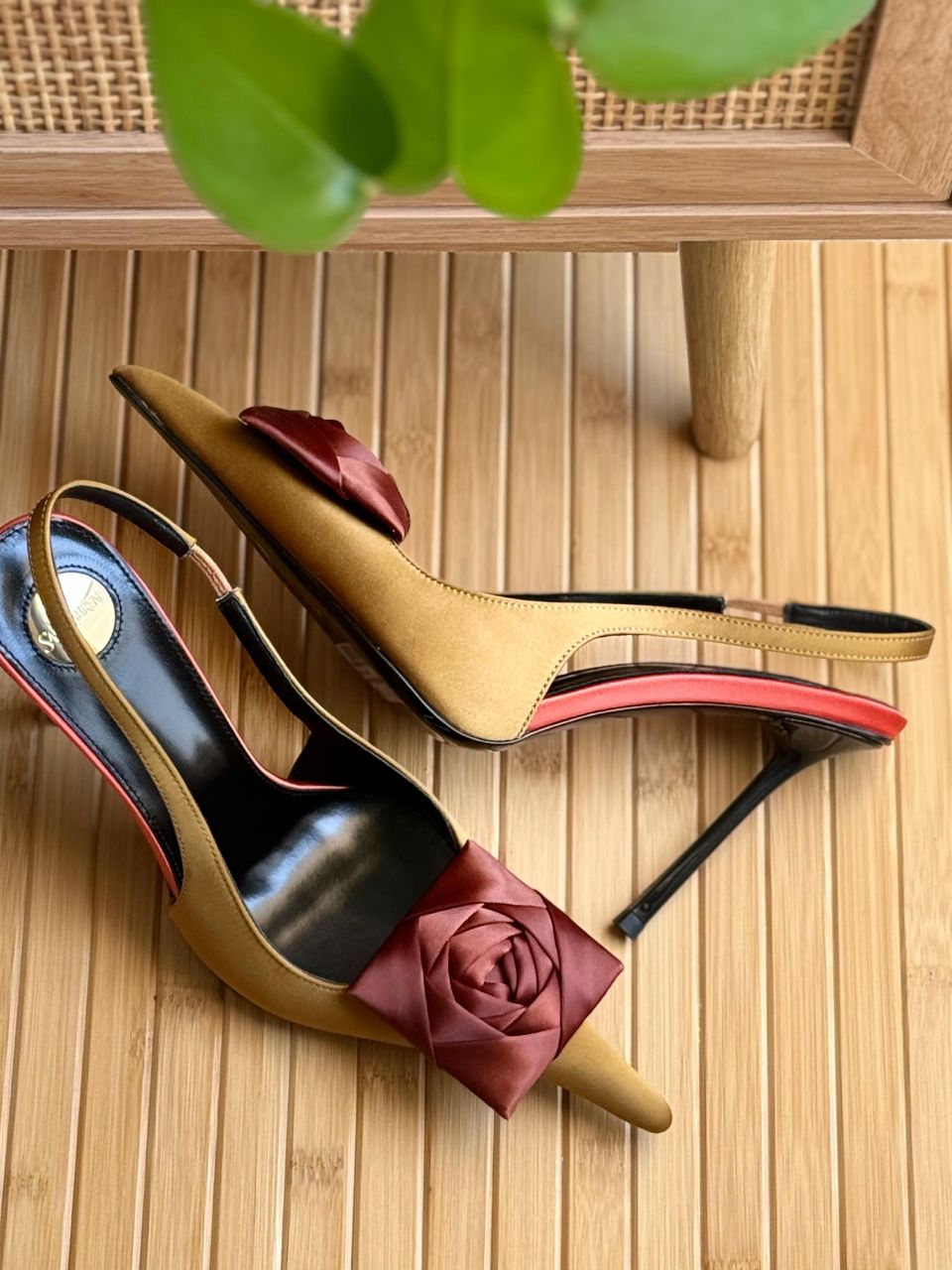 Saint Laurent Satin Rose Slingback Heels