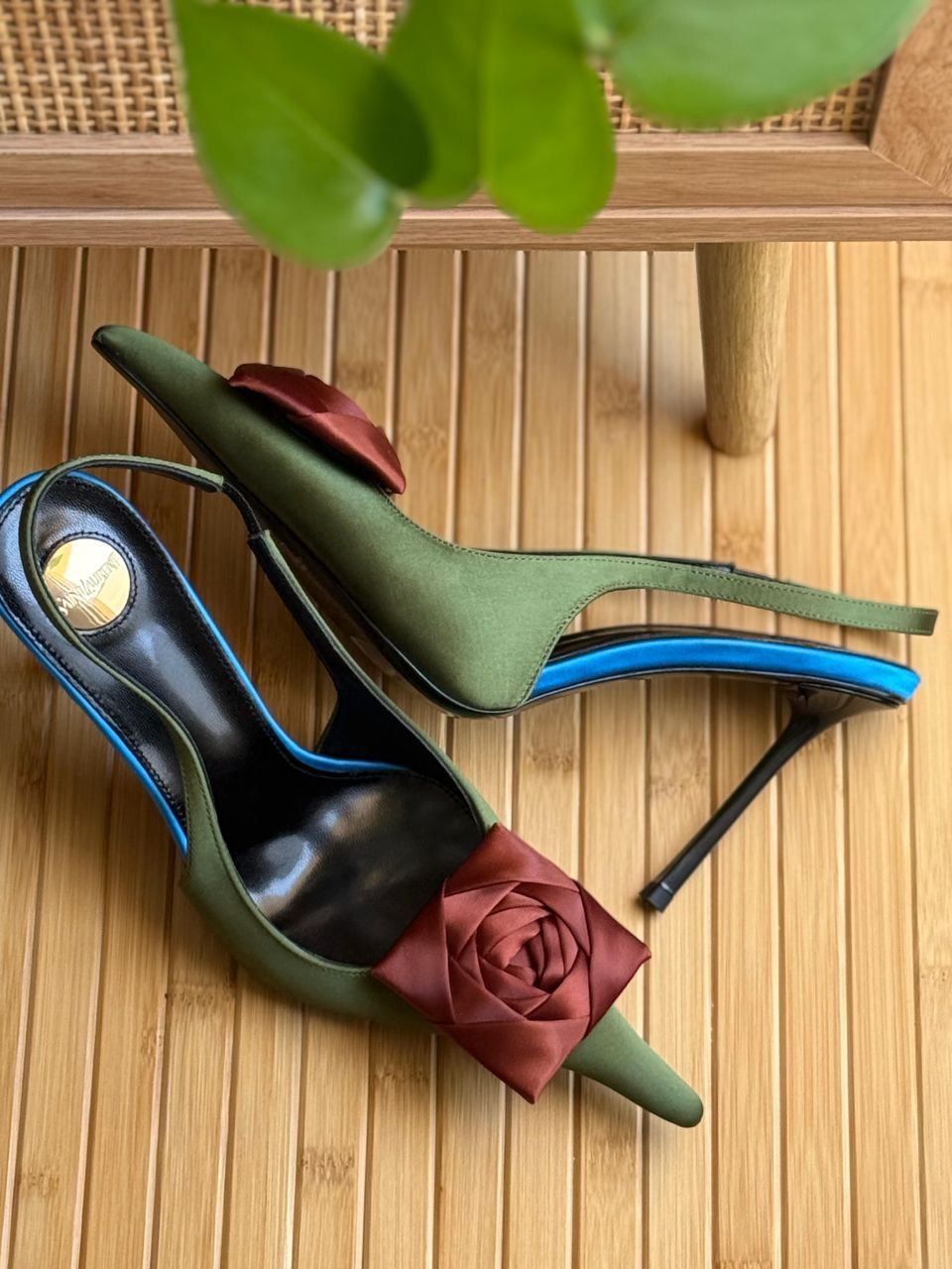 Saint Laurent Satin Rose Slingback Heels