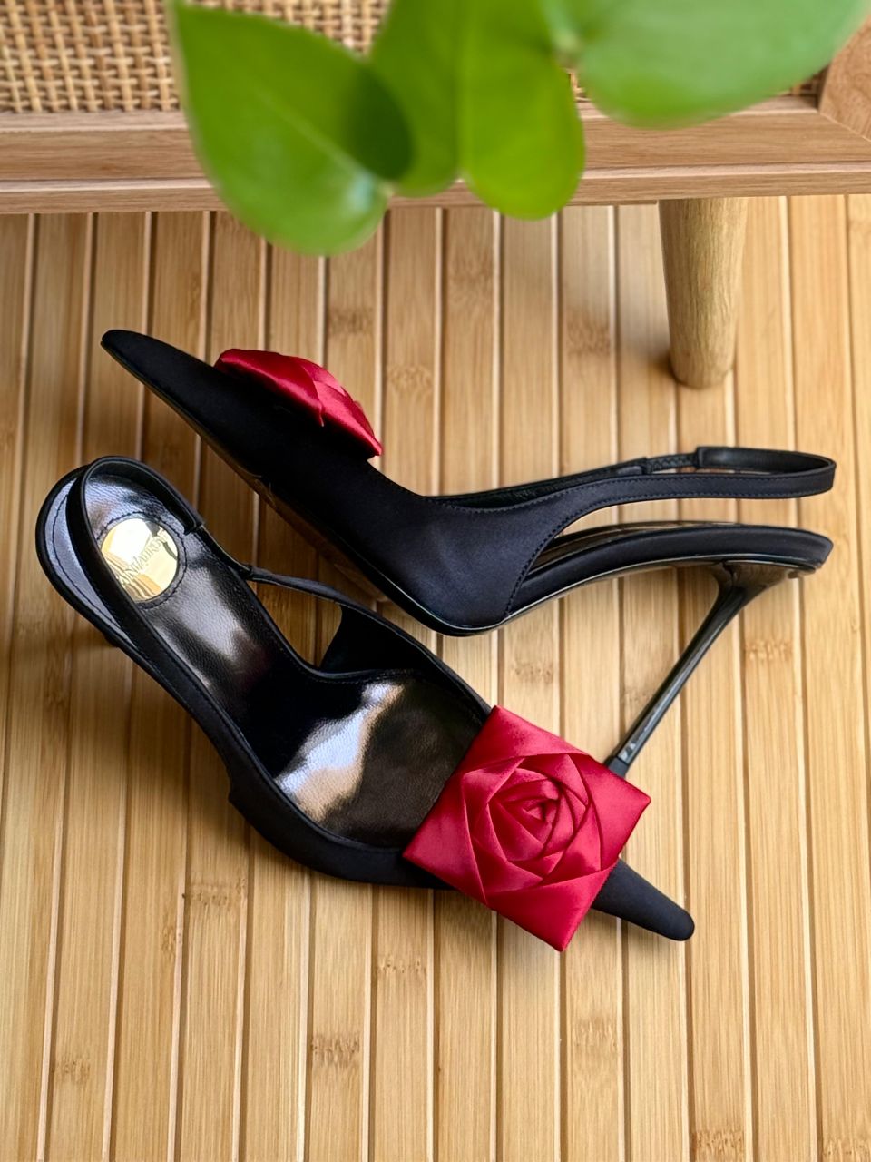 Saint Laurent Satin Rose Slingback Heels
