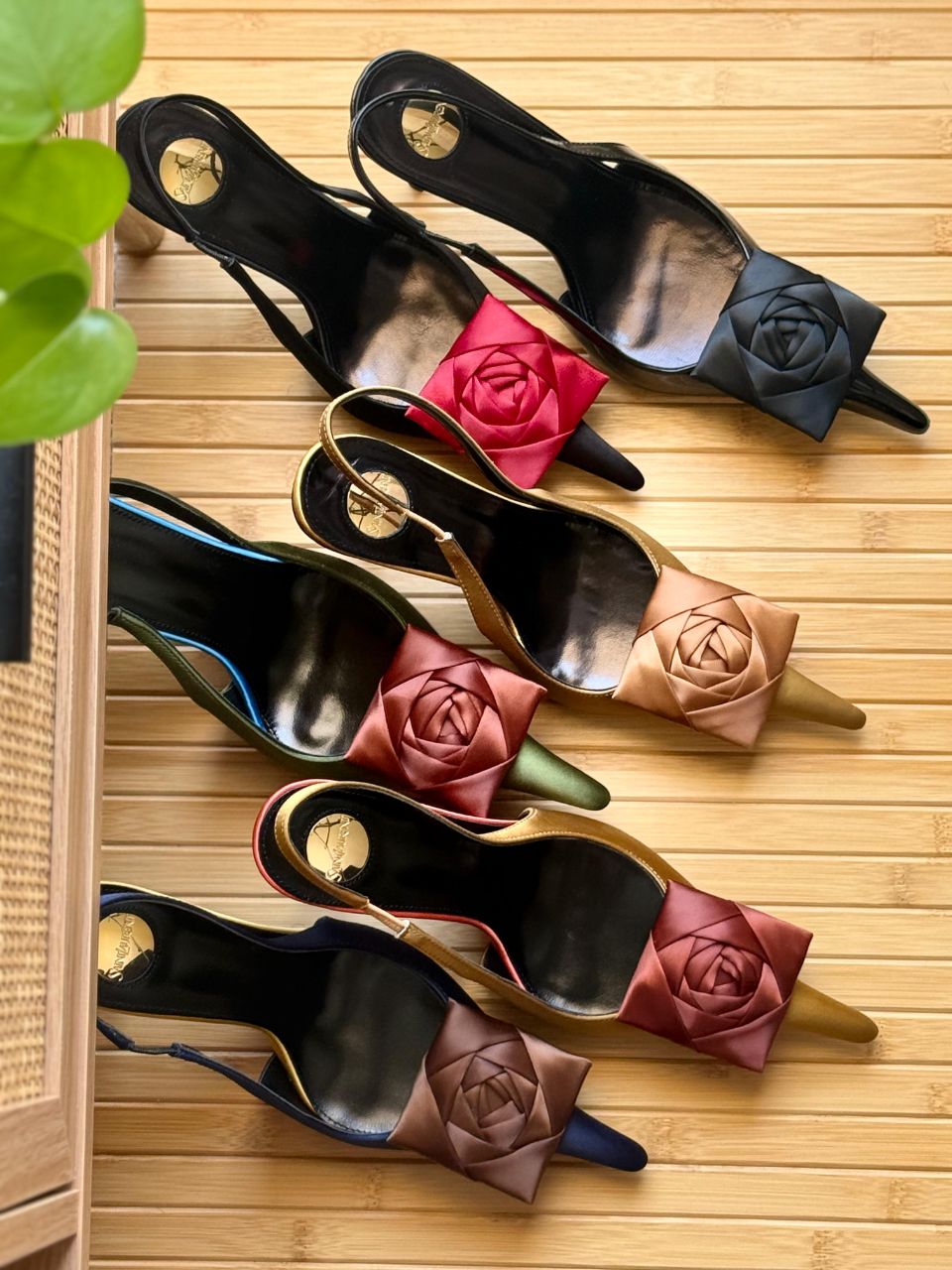 Saint Laurent Satin Rose Slingback Heels