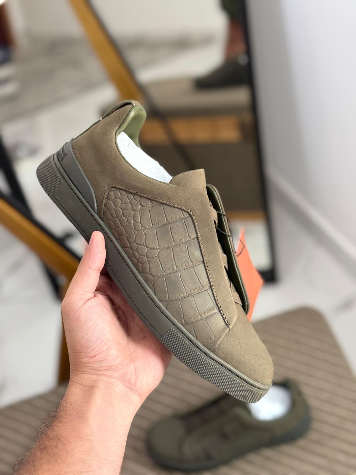 Zegna Triple Stitch Crocodile Leather Sneakers – Two Colors