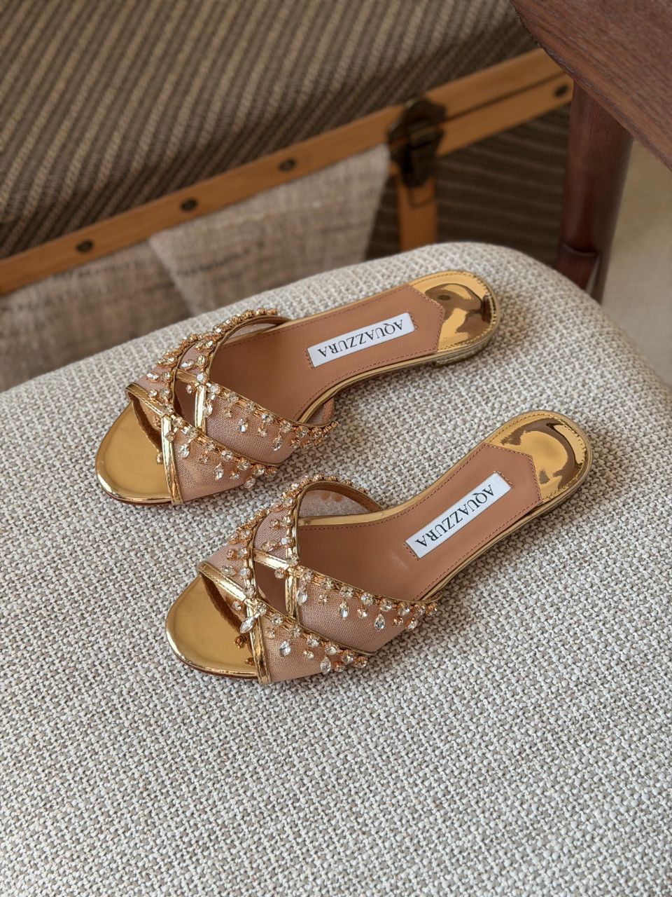 Aquazzura Crystal Embellished Slide Sandals – Luxury Evening Style